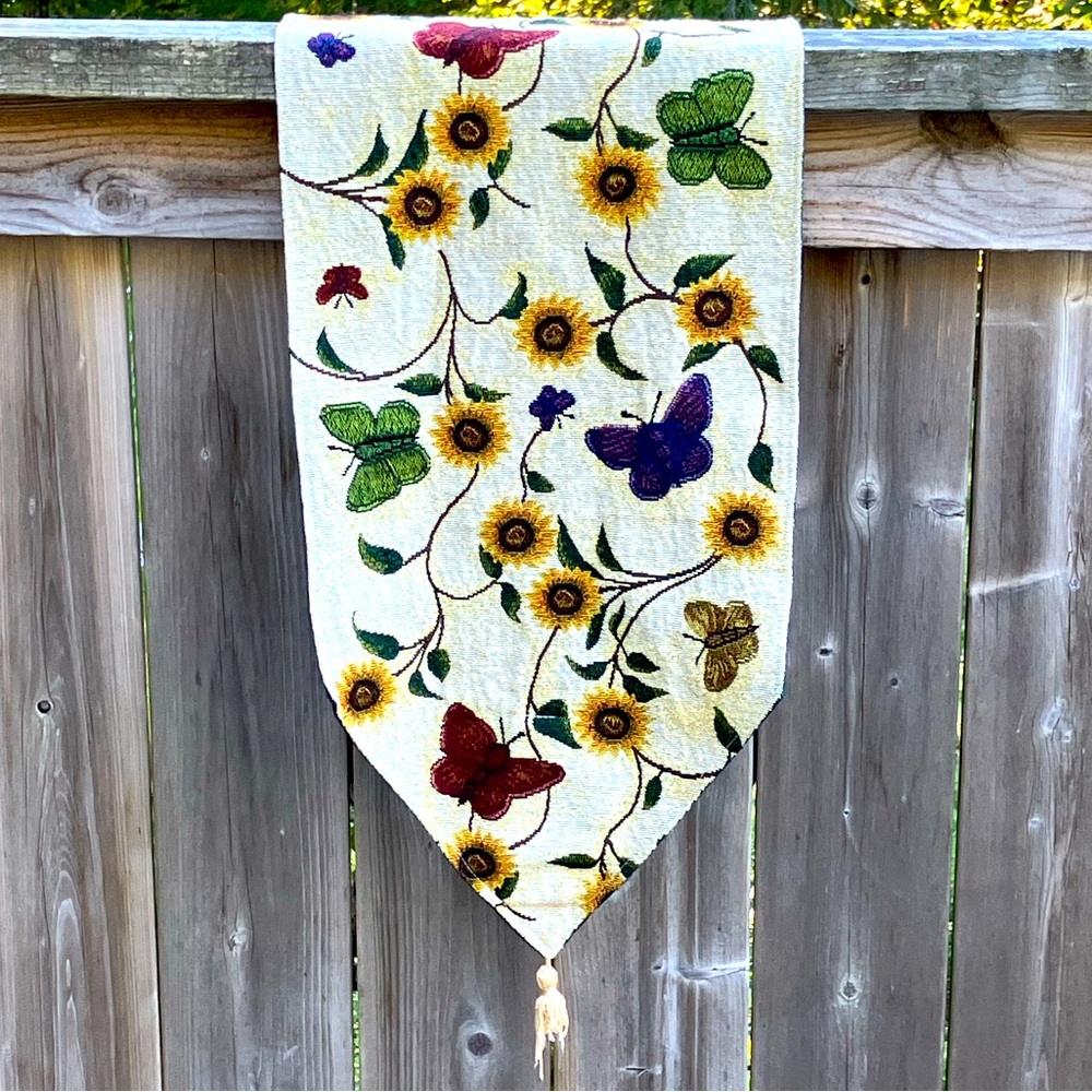 Floral Tapestry Table Runner with Butterflies